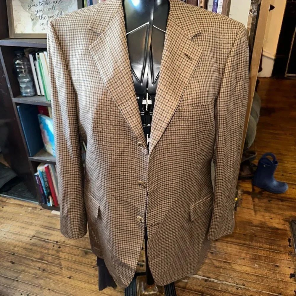 Brioni for Newman Marcus cashmere brown plaid 42 blazer